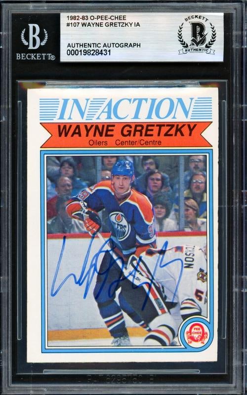 Wayne Gretzky Signed 1982-83 O Pee Chee Card #107 Oilers Vintage Sig Beckett: Condition: Graded - BGS Authentic: Professionally graded ,Sport: Hockey,Player/Athlete: Wayne Gretzky,Team: Edmonton Oilers,Signed By: Wayne Gretzky,Autographed: Yes,Autograph Authentication: Beckett 