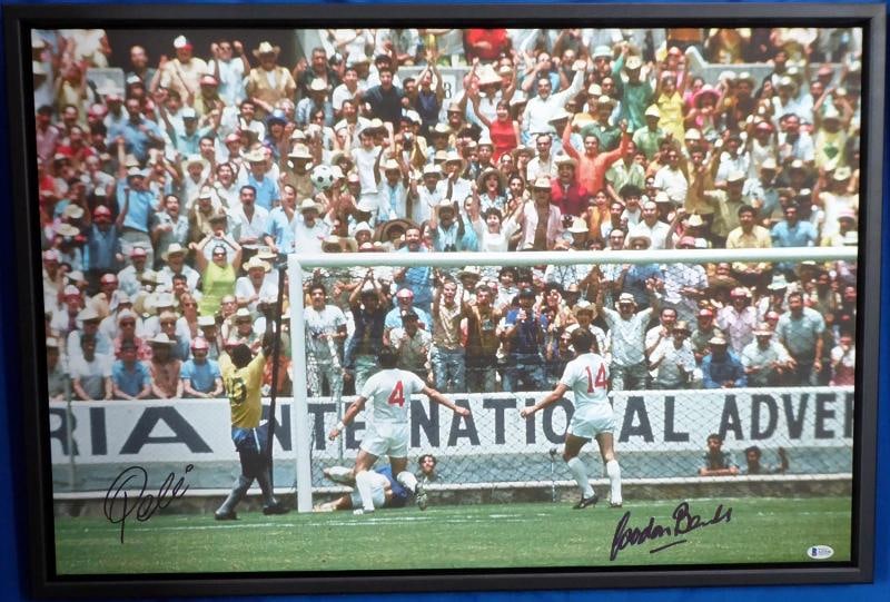 Pele & Gordon Banks Signed 20x30 Canvas Photo "The Greatest Save" 1970 WC BAS (1 of 10)