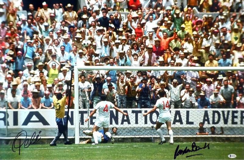 Pele & Gordon Banks Signed 20x30 Canvas Photo "The Greatest Save" 1970 WC BAS - 2