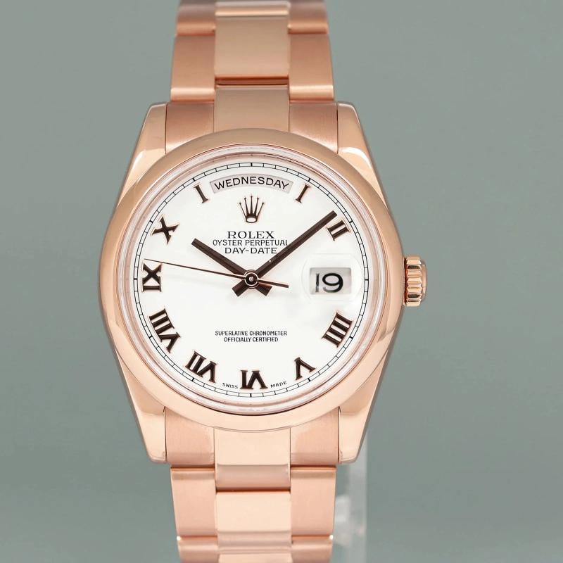 MINT Rolex President Day Date 36mm Rose Gold 118205 White Roman Watch Box - 2