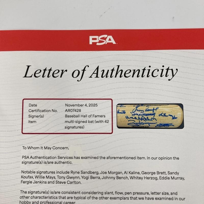 2012 Hall Of Fame Induction Multi Signed Baseball Bat 42 Sigs Sandy Koufax PSA - 15
