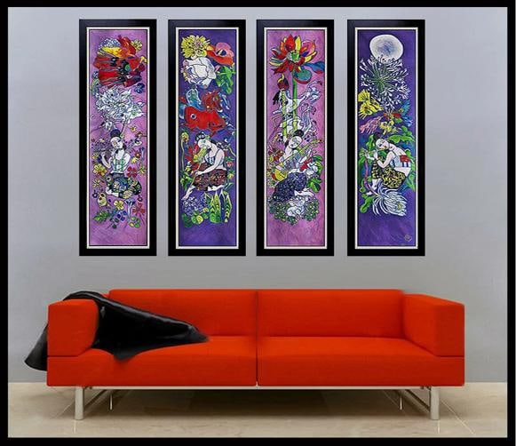 JIANG TieFENG Original Signed 4 SERIGRAPH on CANVAS ART Painting FRAMED Tie Feng - 2