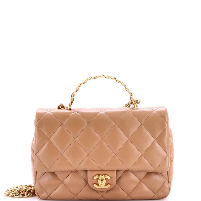 Chanel Golden Links Top Handle Flap Bag Quilted Shiny Lambskin Medium (1 of 6)