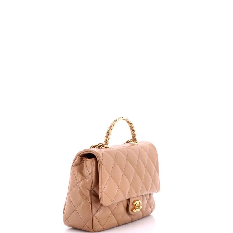 Chanel Golden Links Top Handle Flap Bag Quilted Shiny Lambskin Medium - 2
