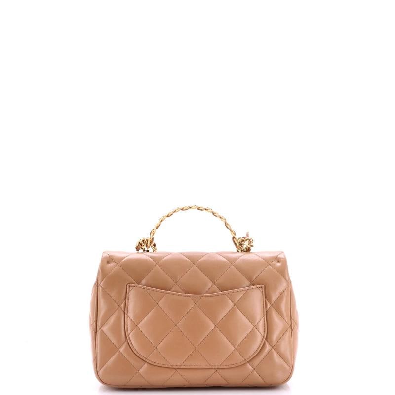 Chanel Golden Links Top Handle Flap Bag Quilted Shiny Lambskin Medium - 3