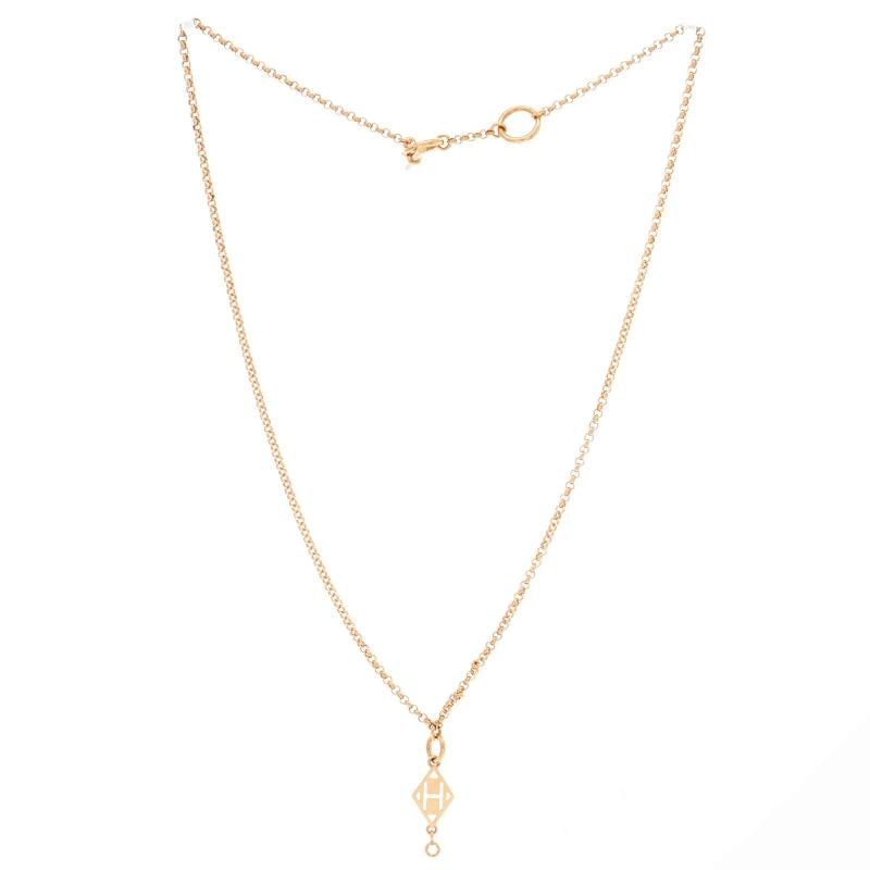 Hermes Gambade H Pendant Necklace 18K Rose Gold with Diamond - 2