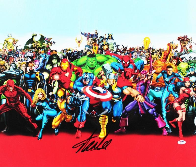 Stan Lee Marvel Authentic Signed & Framed 20x24 Marvel Cast Canvas PSA - 2