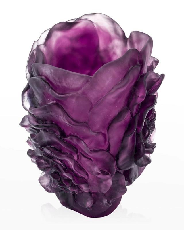 NEW DAUM CRYSTAL NUMBERED ED. CAMELLIA VIOLET VASE SMALL #05734 BRAND NIB F/SH - 2