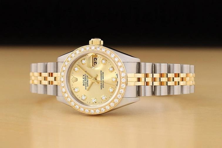 ROLEX LADIES DATEJUST CHAMPAGNE DIAMOND 18K YELLOW GOLD STAINLESS STEEL WATCH - 2