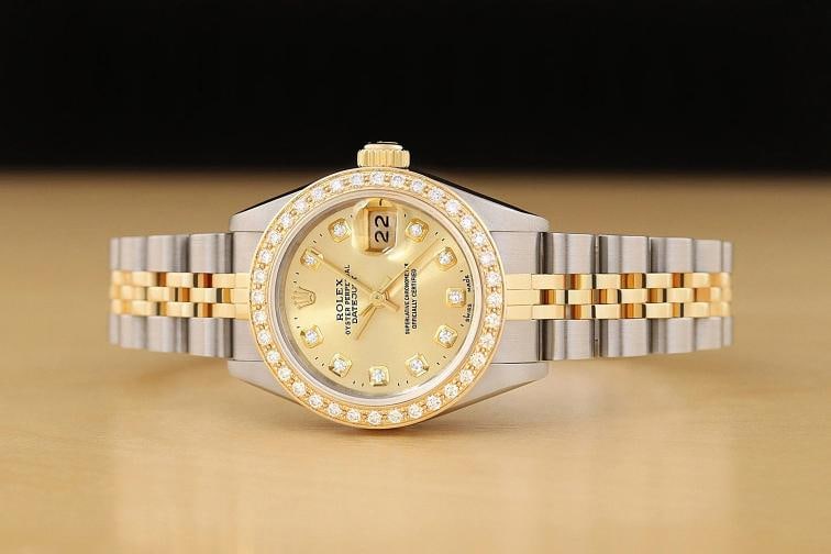 ROLEX LADIES DATEJUST CHAMPAGNE DIAMOND 18K YELLOW GOLD STAINLESS STEEL WATCH - 3