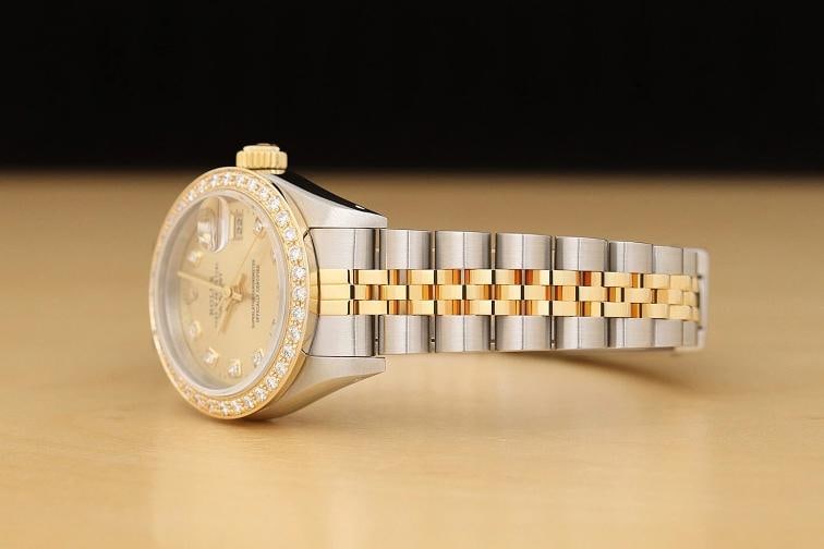 ROLEX LADIES DATEJUST CHAMPAGNE DIAMOND 18K YELLOW GOLD STAINLESS STEEL WATCH - 4