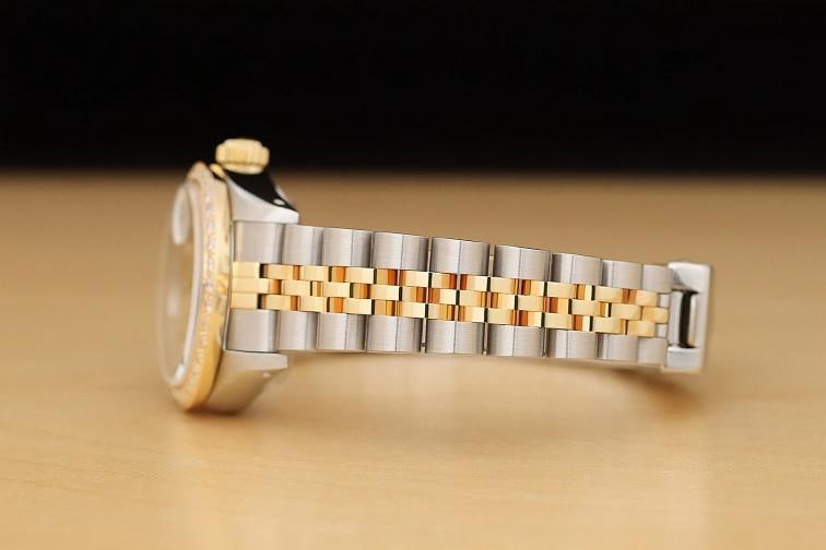 ROLEX LADIES DATEJUST CHAMPAGNE DIAMOND 18K YELLOW GOLD STAINLESS STEEL WATCH - 5