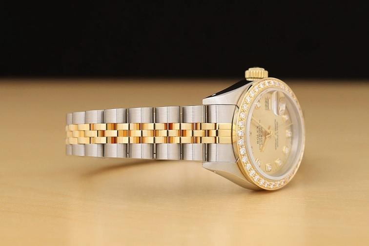 ROLEX LADIES DATEJUST CHAMPAGNE DIAMOND 18K YELLOW GOLD STAINLESS STEEL WATCH - 7