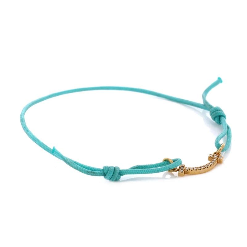 Tiffany & Co. T Smile Chain Bracelet Cord and 18K Yellow Gold with Diamonds Mini - 3