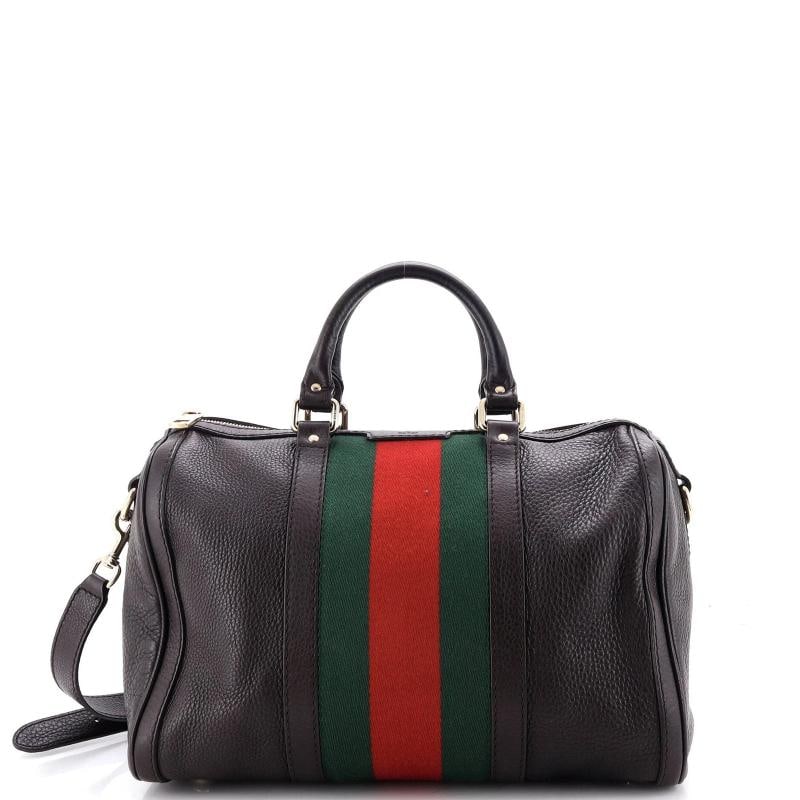 Gucci Vintage Web Boston Bag Leather Medium: Condition: Pre-owned - Good,Brand: Gucci,Exterior Material: Leather,Style: Top Handle,Exterior Color: Brown,Department: Women,Size: Medium,Accessories: With Strap