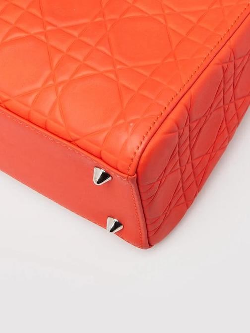 Christian Dior Orange Matte Cannage Quilted Calfskin Leather Medium Lady Dior... - 4