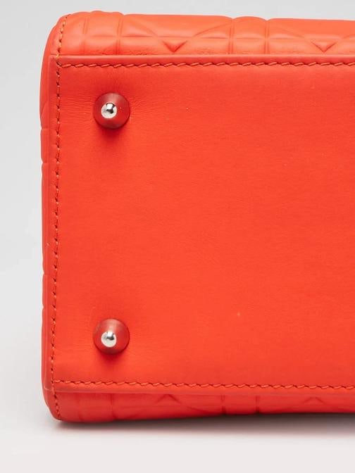 Christian Dior Orange Matte Cannage Quilted Calfskin Leather Medium Lady Dior... - 5