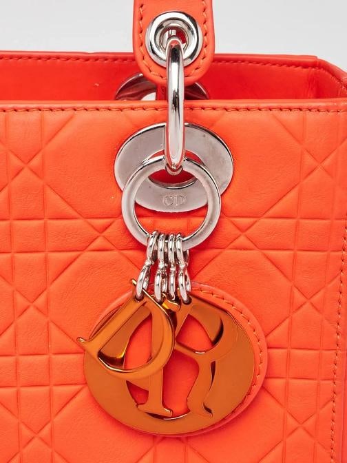 Christian Dior Orange Matte Cannage Quilted Calfskin Leather Medium Lady Dior... - 6