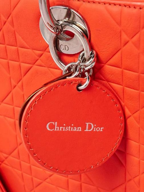 Christian Dior Orange Matte Cannage Quilted Calfskin Leather Medium Lady Dior... - 7