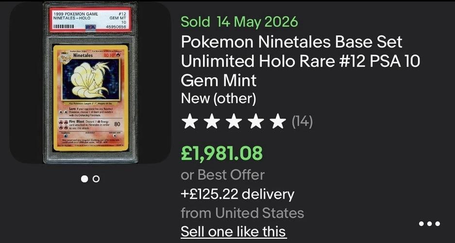 NINETALES HOLO 12/102 - 1999 BASE SET POKEMON CARD - POP 480* PSA 10 GEM MINT Ã°Å - 10