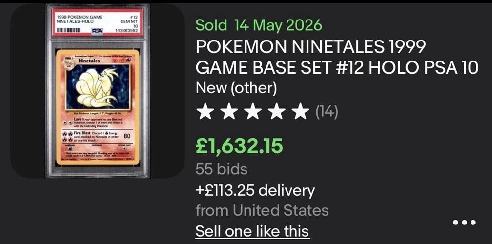 NINETALES HOLO 12/102 - 1999 BASE SET POKEMON CARD - POP 480* PSA 10 GEM MINT Ã°Å - 11
