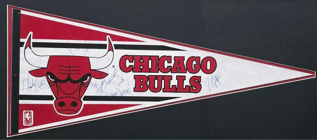 1988 Bulls Signed Framed Pennant With 6 Sigs Beckett BAS - 2
