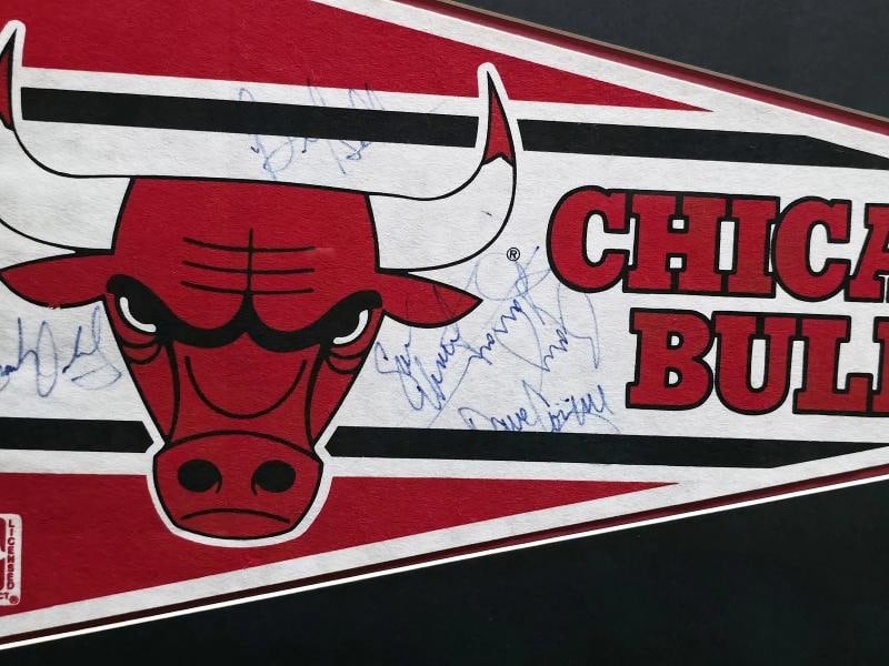 1988 Bulls Signed Framed Pennant With 6 Sigs Beckett BAS - 4