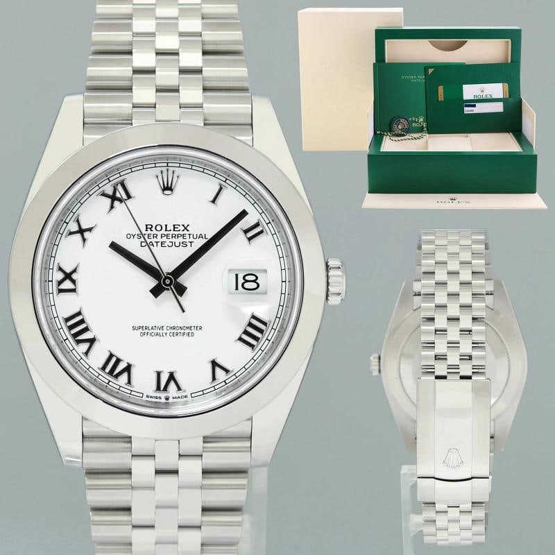 PAPERS MINT Rolex DateJust 41 Steel 126300 White Roman Jubilee Band 41mm Watch: Condition: Pre-owned - Excellent,Brand: Rolex,Department: Unisex Adults,Type: Wristwatch,Model: DateJust,Reference Number: 126300,With Original Box/Packaging: Yes,With Papers: Original,Customized: