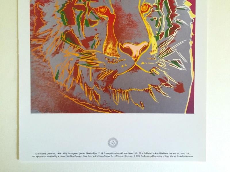 ANDY WARHOL ESTATE RARE 1992 ENDANGERED SPECIES LITHO PRINT SIBERIAN TIGER 1983 - 3