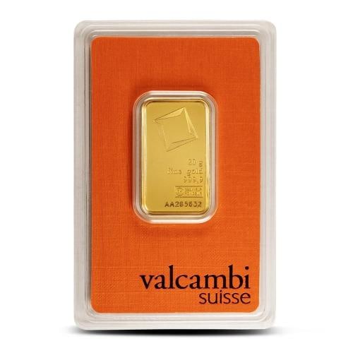 20 Gram Valcambi Gold Bar (New w/ Assay): Brand/Mint: Valcambi,Certification: Assay Card,Precious Metal Content per Unit: 0.64300,Fineness: 0.9999,Composition: Gold,Shape: Bar,Country of Origin: Switzerland
