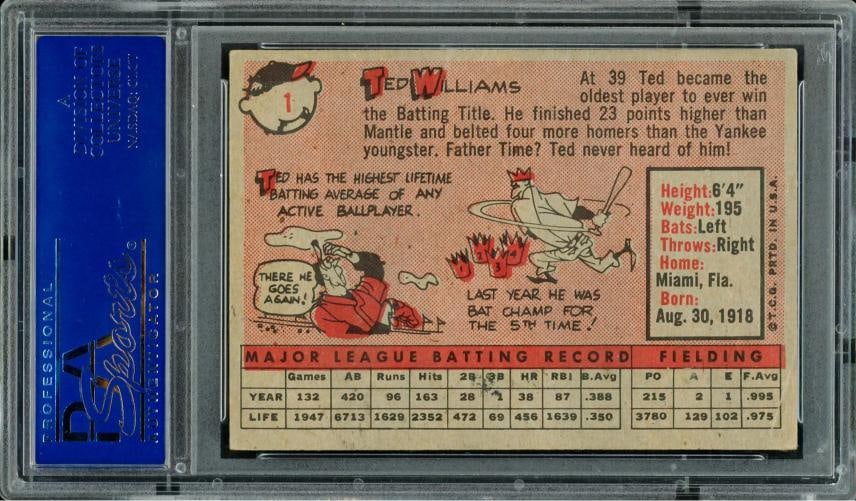 Ted Williams Autographed 1958 Topps Card #1 Boston Red Sox PSA/DNA #15278234 - 2