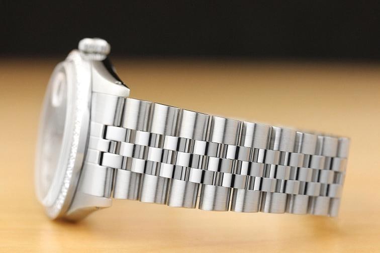 MENS ROLEX DATEJUST 1603 SILVER DIAL DIAMOND BEZEL 18K WHITE GOLD & STEEL WATCH - 5