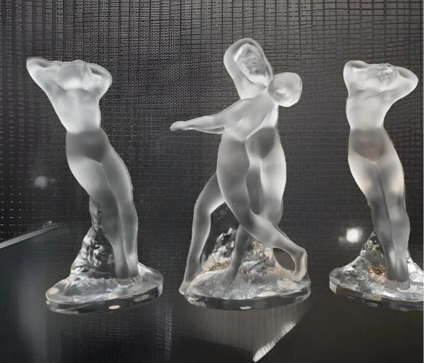 A Group of Three Lalique Clear and Frosted Glass Figures, after 1945 Signed - 2