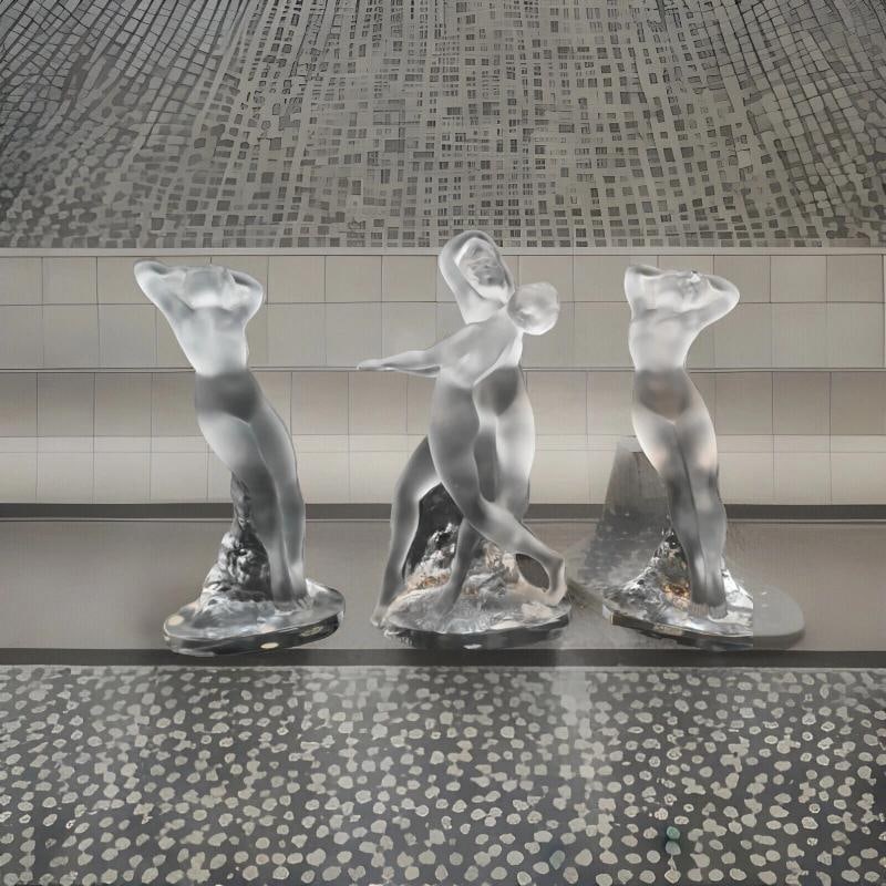 A Group of Three Lalique Clear and Frosted Glass Figures, after 1945 Signed - 3