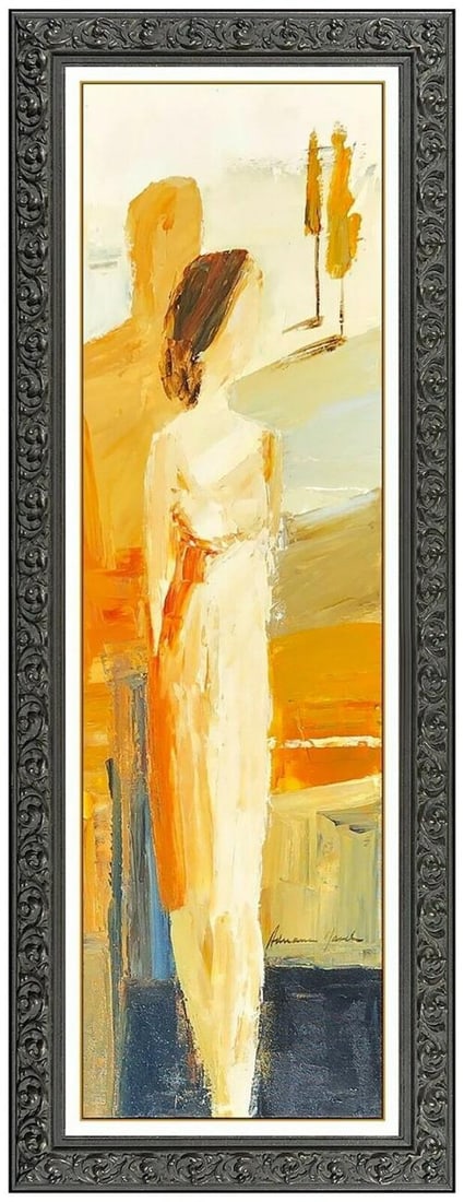 Adriana Naveh Large Original Painting On Canvas Female Portrait Framed Signed: Measuring approximately 37Ã¢â‚¬Â x 11Ã¢â‚¬Â, and 46Ã¢â‚¬Â x