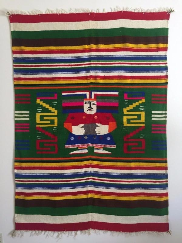 VINTAGE 1960'S HAND WOVEN MAYAN ZAPOTEC MEXICO MULTICOLOR WOOL BLANKET: Condition: Used,Country of Origin: Mexico,Handmade: Yes,Modified Item: No,Culture: Mexican