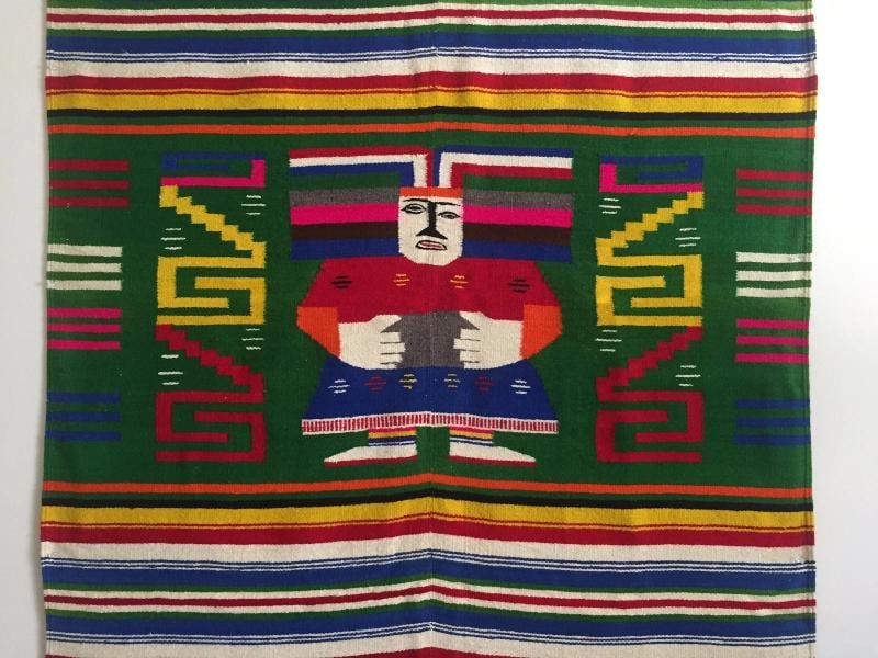 VINTAGE 1960'S HAND WOVEN MAYAN ZAPOTEC MEXICO MULTICOLOR WOOL BLANKET - 2