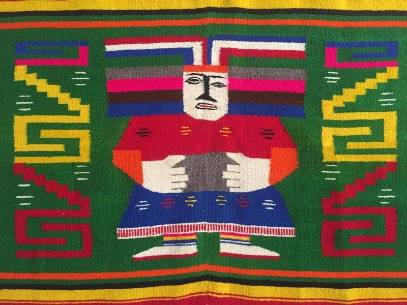 VINTAGE 1960'S HAND WOVEN MAYAN ZAPOTEC MEXICO MULTICOLOR WOOL BLANKET - 3