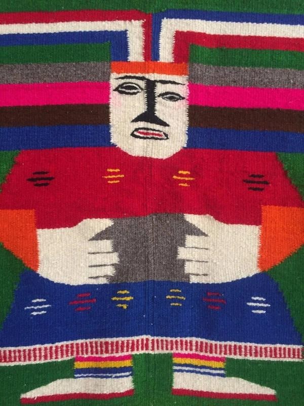 VINTAGE 1960'S HAND WOVEN MAYAN ZAPOTEC MEXICO MULTICOLOR WOOL BLANKET - 4