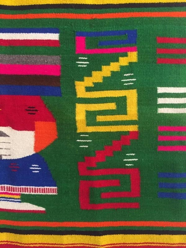 VINTAGE 1960'S HAND WOVEN MAYAN ZAPOTEC MEXICO MULTICOLOR WOOL BLANKET - 5