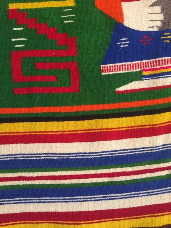 VINTAGE 1960'S HAND WOVEN MAYAN ZAPOTEC MEXICO MULTICOLOR WOOL BLANKET - 6