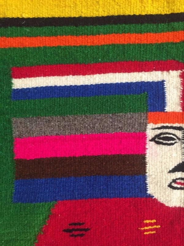 VINTAGE 1960'S HAND WOVEN MAYAN ZAPOTEC MEXICO MULTICOLOR WOOL BLANKET - 7