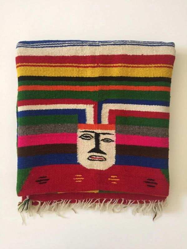 VINTAGE 1960'S HAND WOVEN MAYAN ZAPOTEC MEXICO MULTICOLOR WOOL BLANKET - 9