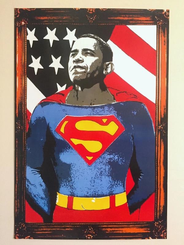 MR. BRAINWASH " OBAMA SUPERMAN " RARE LIMITED RELEASE POP ART POSTER PRINT: THE POSTER MEASURES 24" W X 36" H. IT IS IN EXCELLENT CLEAN " LIKE NEW " CONDITION WITH LIGHT SIGNS OF HANDLING