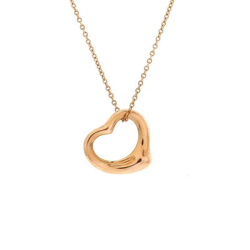 Tiffany & Co. Elsa Peretti Open Heart Pendant Necklace 18K Rose Gold 16mm: Condition: Pre-owned - Good,Brand: Tiffany & Co.,Main Stone: Unknown,Metal: 18K Rose Gold,Metal Purity: 18K,Style: Pendant,Type: Necklace,Color: Rose Gold,Material: 18K Rose Gold