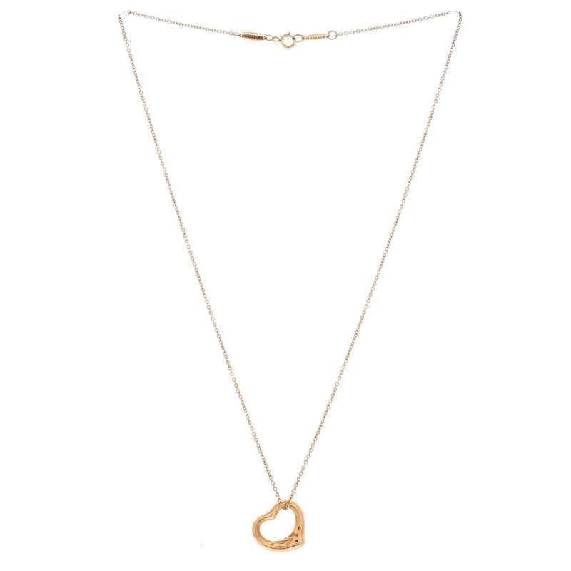 Tiffany & Co. Elsa Peretti Open Heart Pendant Necklace 18K Rose Gold 16mm - 2