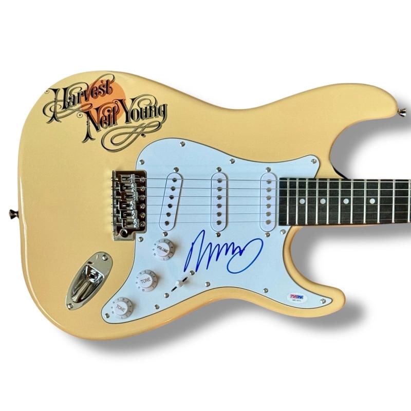 Neil Young Signed Guitar Custom Graphics PSA/DNA COA Harvest Old Man: Industry: Music,Signed: Yes,Autograph Authentication: Professional Sports (PSA/DNA),Object Type: Guitar & Guitar Pick,Original/Reproduction: Original,Country of Origin: United States