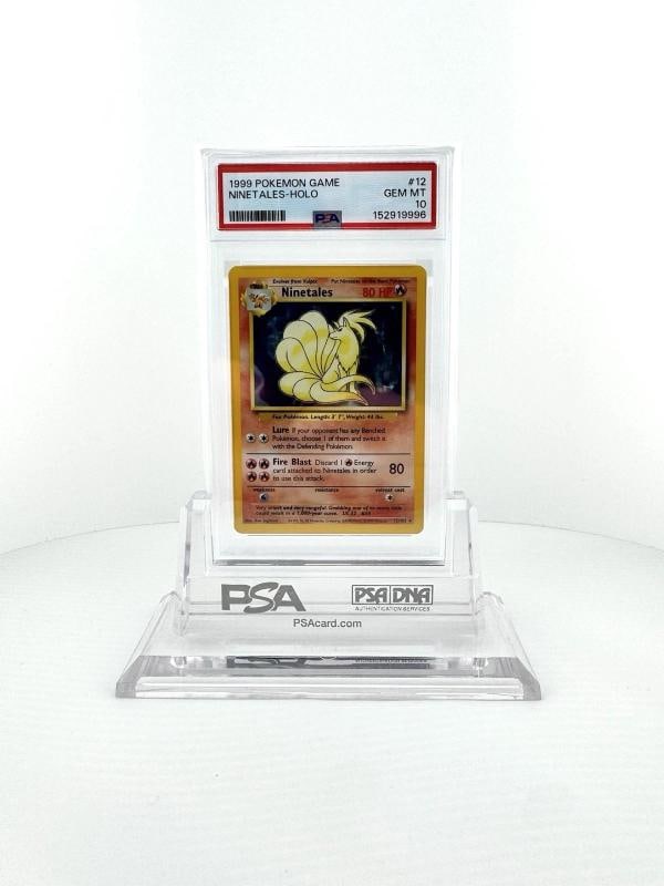 NINETALES HOLO 12/102 - 1999 BASE SET POKEMON CARD - POP 480* PSA 10 GEM MINT Ã°Å: Condition: Graded - PSA 10: Professionally graded ,Attribute/MTG:Colour: Fire,Card Size: Standard,Set: Base Set,Character: Ninetales,Creature/Monster Type: Fox,HP: 80,Year Manufactured: 1999,Material: