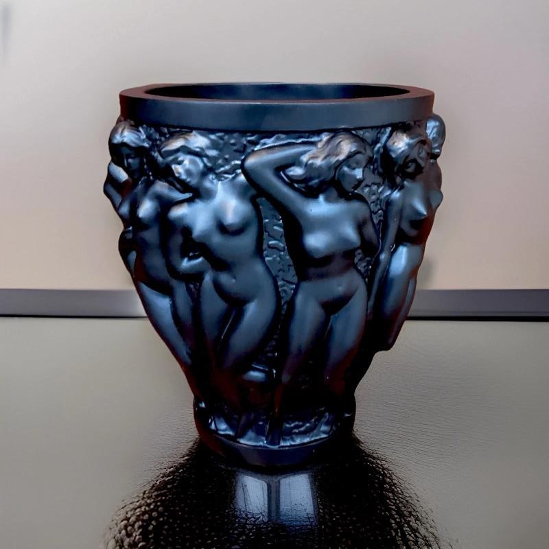 Very Heavy Artglass Lalique Style Crystal Black Vase H10Ã¢â‚¬Â  - 2