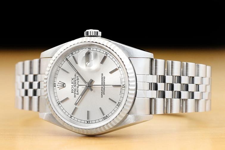 ROLEX MENS DATEJUST 16234 SILVER DIAL 18K WHITE GOLD STAINLESS STEEL WATCH - 2